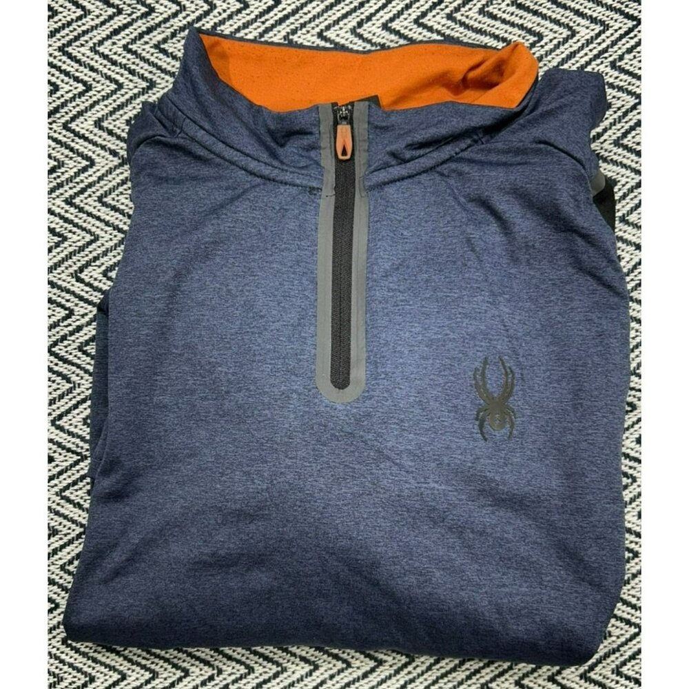 Spyder Men's Active 1/4 Zip Pullover Long Sleeve Shirt Size L Gray & Orange